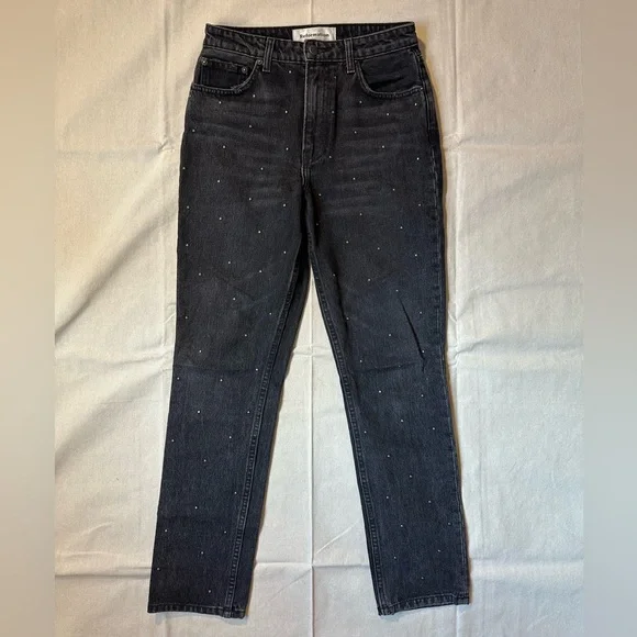 Reformation Black Straight Leg Jeans with Studded Embellishments - Picture 1 of 2